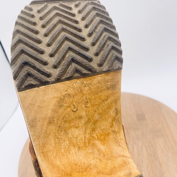 Swedish Wood Clogs Womens 8.5 39 Tan Brown Leather Slides Studded - Picture 11 of 12